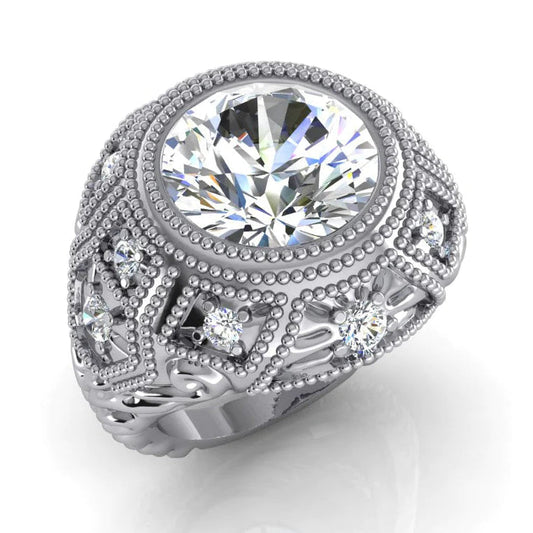 Großer Antik-Stil Echte Diamantring Milgrain Schmuck