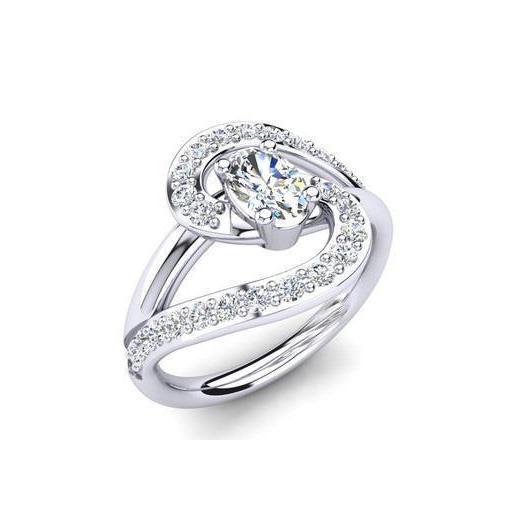 Oval & Rundschliff Echt Diamant-Verlobungsring Twisted Shank 2 Karat WG 14K