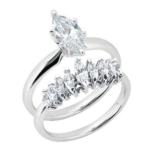 2.50 Karat Natürliche Diamant-Solitär-Ring im Marquise-Schliff Mit Band-Set