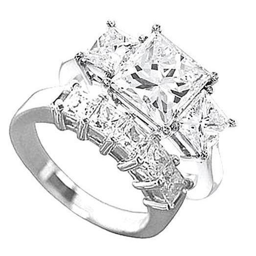 Drei-Steine 2.5 Karat Prinzessin Schliff Natürliche Diamant WG 18K Verlobungsring Set
