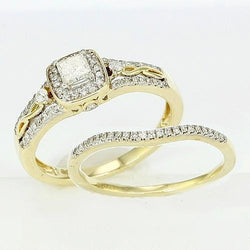 Echte Diamant Braut Verlobungsset Ring 2 Karat Gelbgold 14K Schmuck Neu