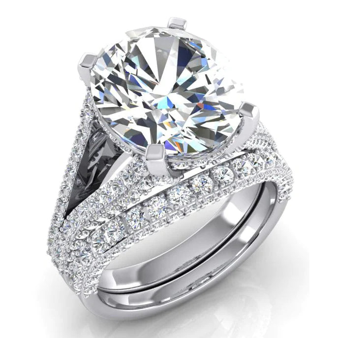 Groß Ovale Natural Diamant Hochzeit Ring Und Band Set
