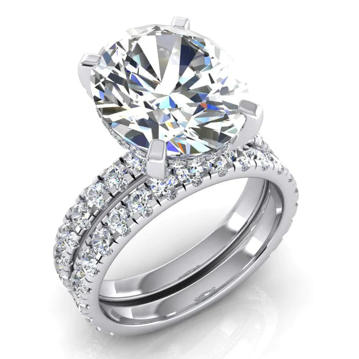 Große Ovaler 7 Karat Echte Diamant Ring Band Set
