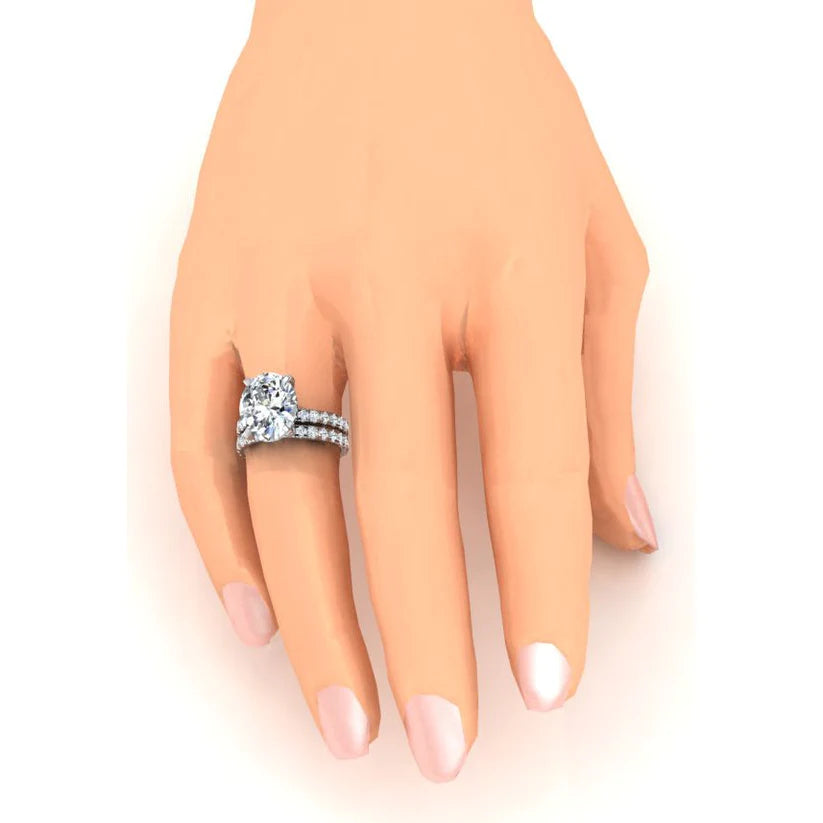  Ovaler 7 Karat Echte Diamant Ring Und Band Set