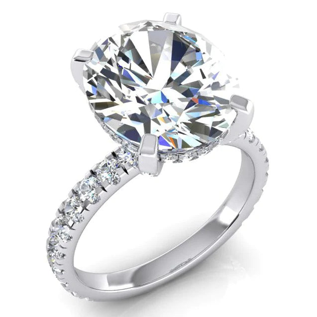 Große Ovaler 7 Karat Echte Diamant Ring Und Band Set