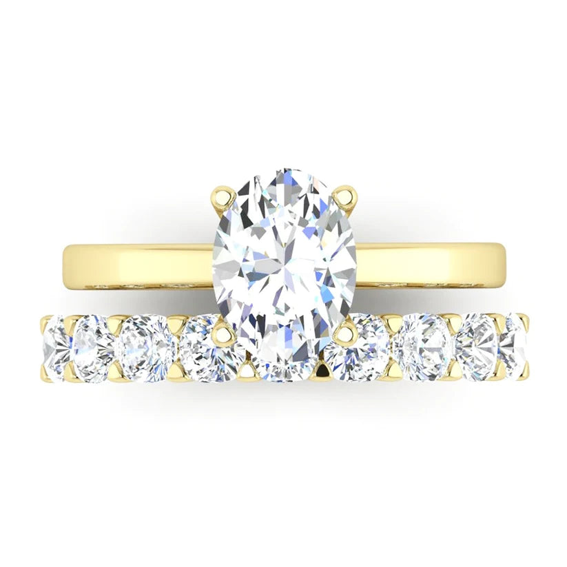 Ovaler Ring Aus Gelbgold Und Echte Diamantband im 