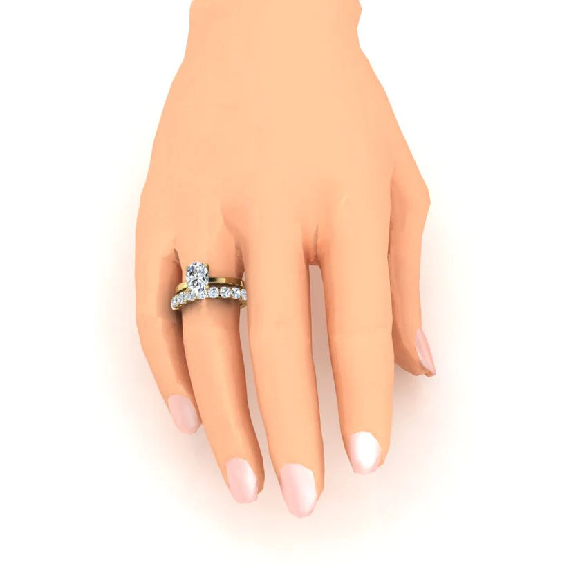 Ovaler Ring Aus Gelbgold Und Echte Diamantband 