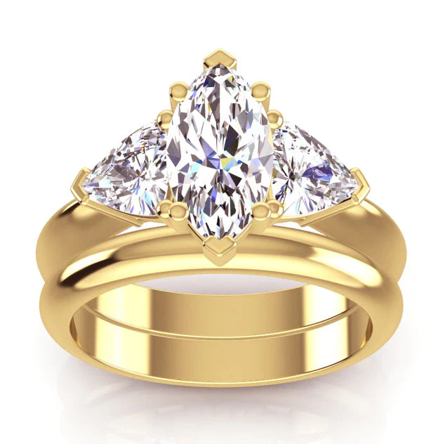 Verlobungsring Mit Marquise-Und-Billionen-Echt Diamanten, Besetzt Mit Glattem 