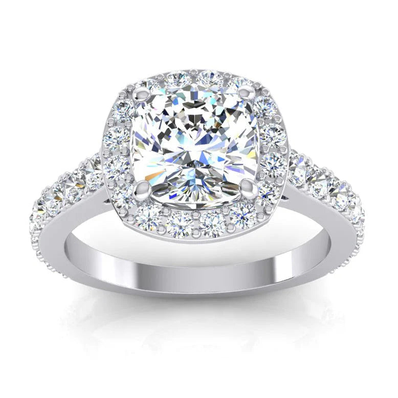 WeißGold Kissen Halo Echt Diamant Ring 3,65 Karat Kathedral 