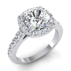 WeißGold Kissen Halo Echt Diamant Ring 3,65 Karat Kathedral Enfassung