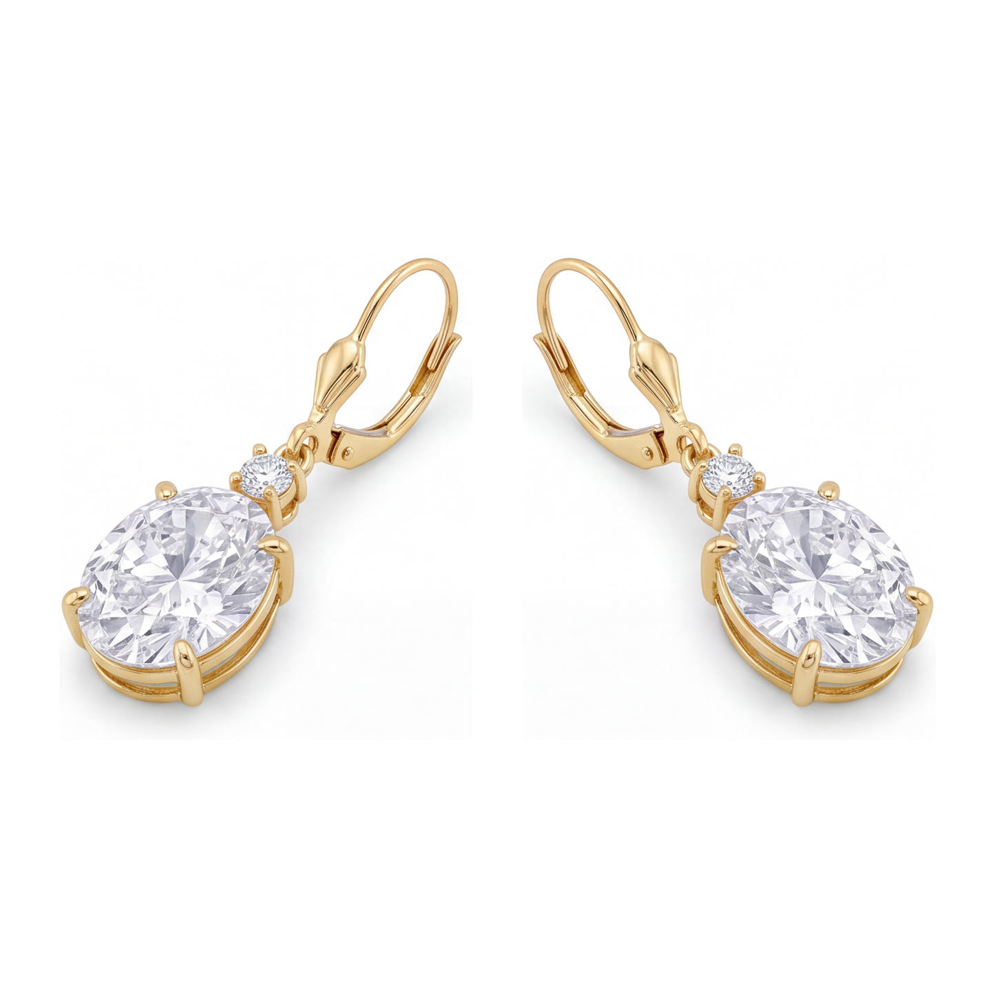 Tropfen-Ohrhänger mit weissen Diamanten, 3 Karat, im Labor gezüchtet, oval, Klappbrisur, 14 Karat Gelbgold