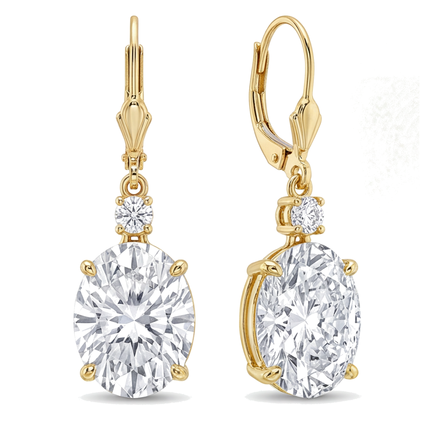 Tropfen-Ohrhänger mit weissen Diamanten, 3 Karat, im Labor gezüchtet, oval, Klappbrisur, 14 Karat Gelbgold