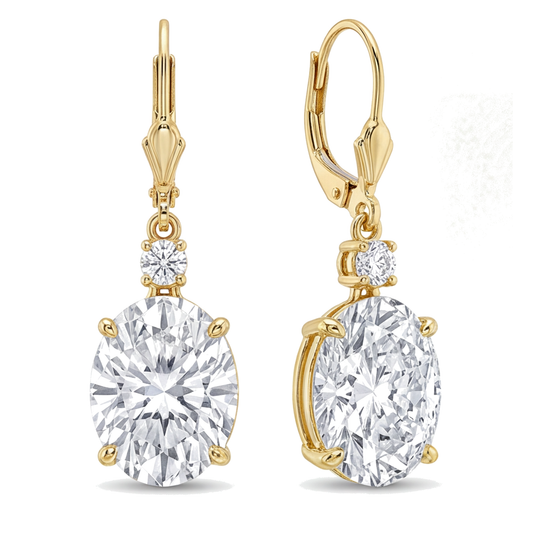 Tropfen-Ohrhänger mit weissen Diamanten, 3 Karat, im Labor gezüchtet, oval, Klappbrisur, 14 Karat Gelbgold