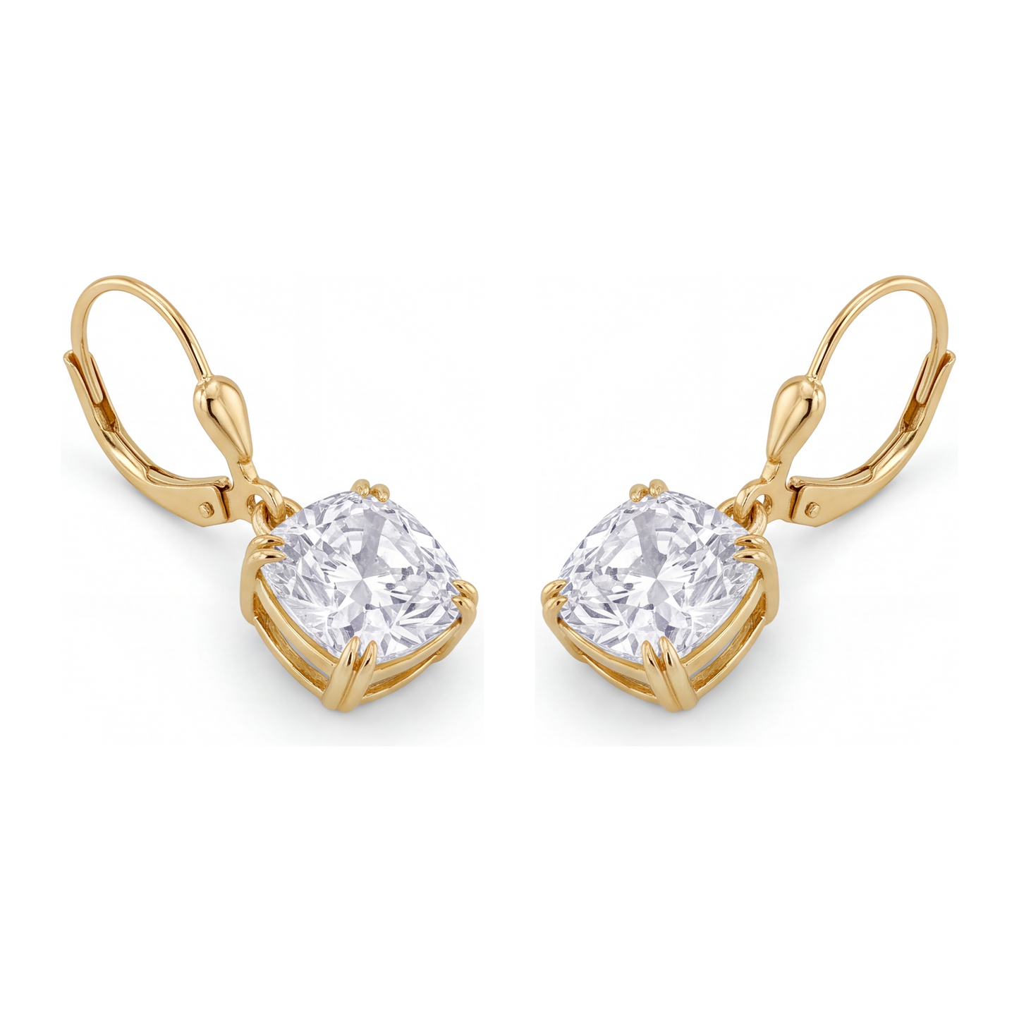 Ohrhänger mit weissen Diamanten, 4 Karat, im Labor gezüchtet, Kissenschliff, Klappbrisur, 14 Karat Gelbgold