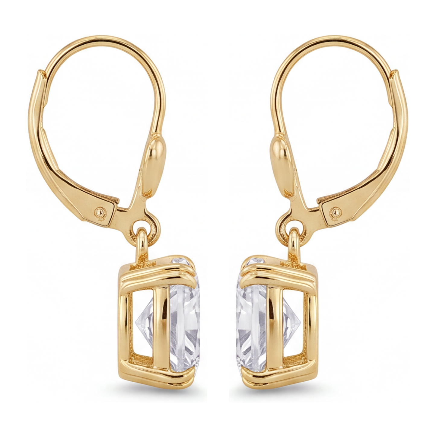 Ohrhänger mit weissen Diamanten, 4 Karat, im Labor gezüchtet, Kissenschliff, Klappbrisur, 14 Karat Gelbgold