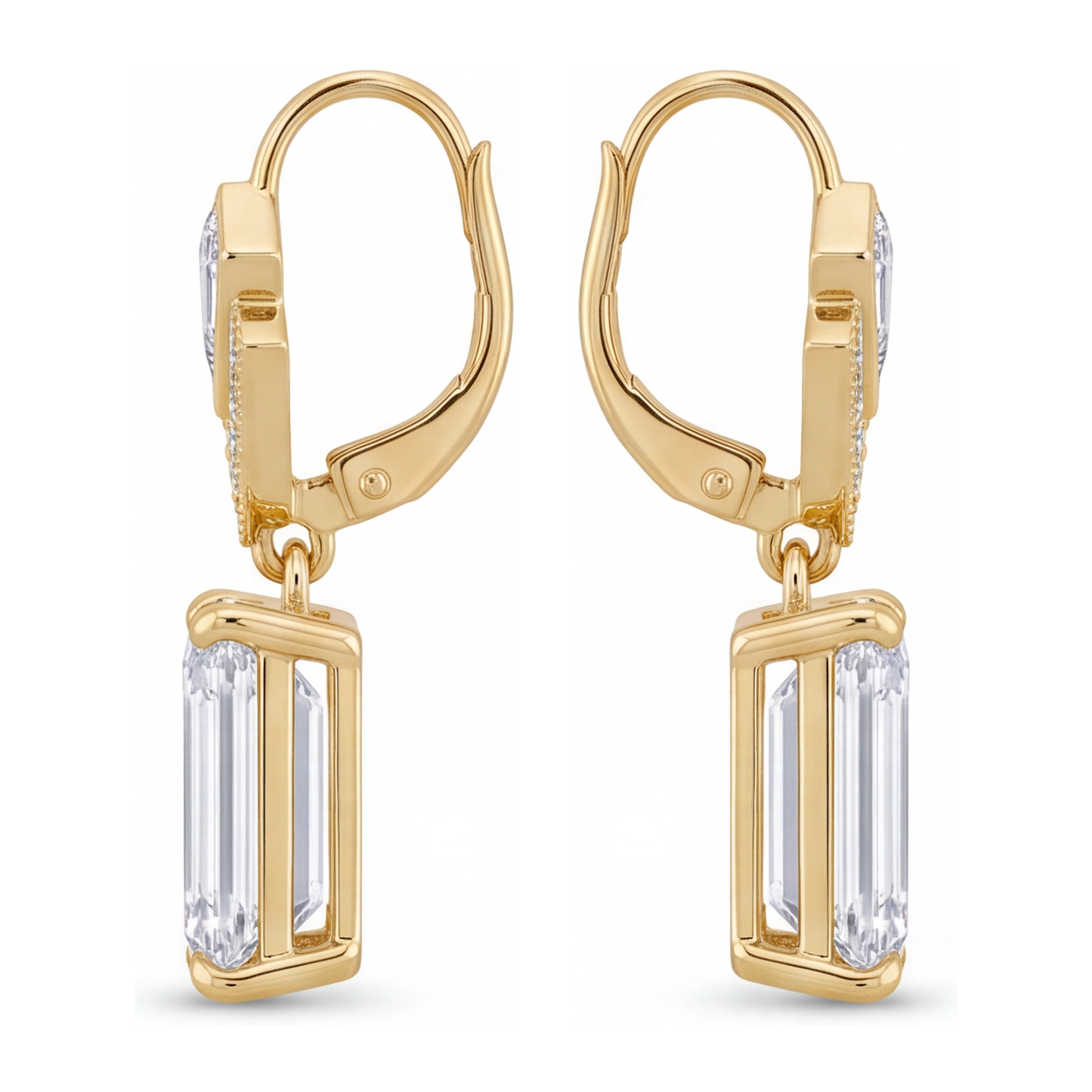 Tropfenohrringe mit weissen Diamanten, 4 Karat, im Labor gezüchtet, Smaragdschliff, Art Déco, 14 Karat Gelbgold