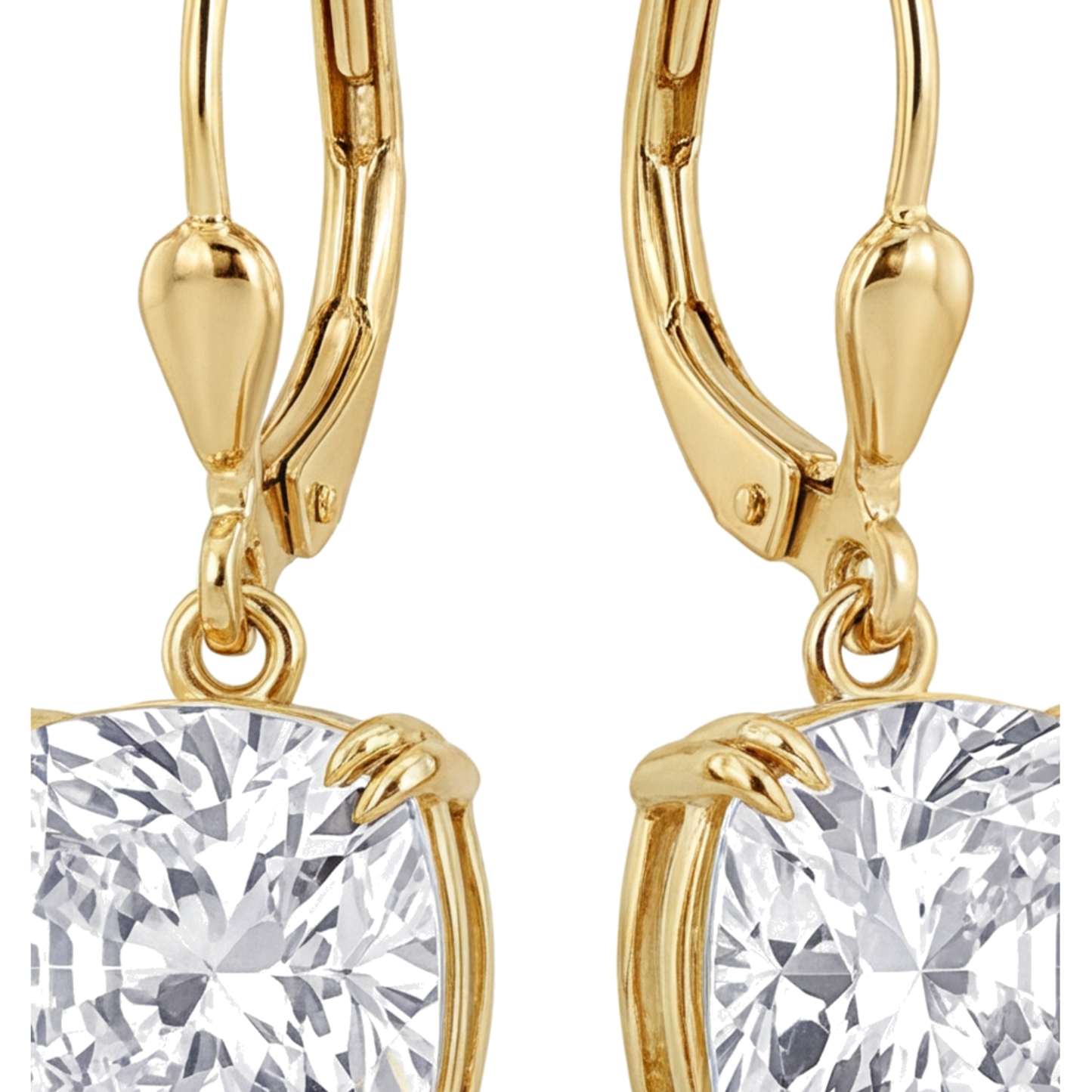 Ohrhänger mit weissen Diamanten, 4 Karat, im Labor gezüchtet, Kissenschliff, Klappbrisur, 14 Karat Gelbgold