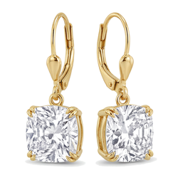 Ohrhänger mit weissen Diamanten, 4 Karat, im Labor gezüchtet, Kissenschliff, Klappbrisur, 14 Karat Gelbgold