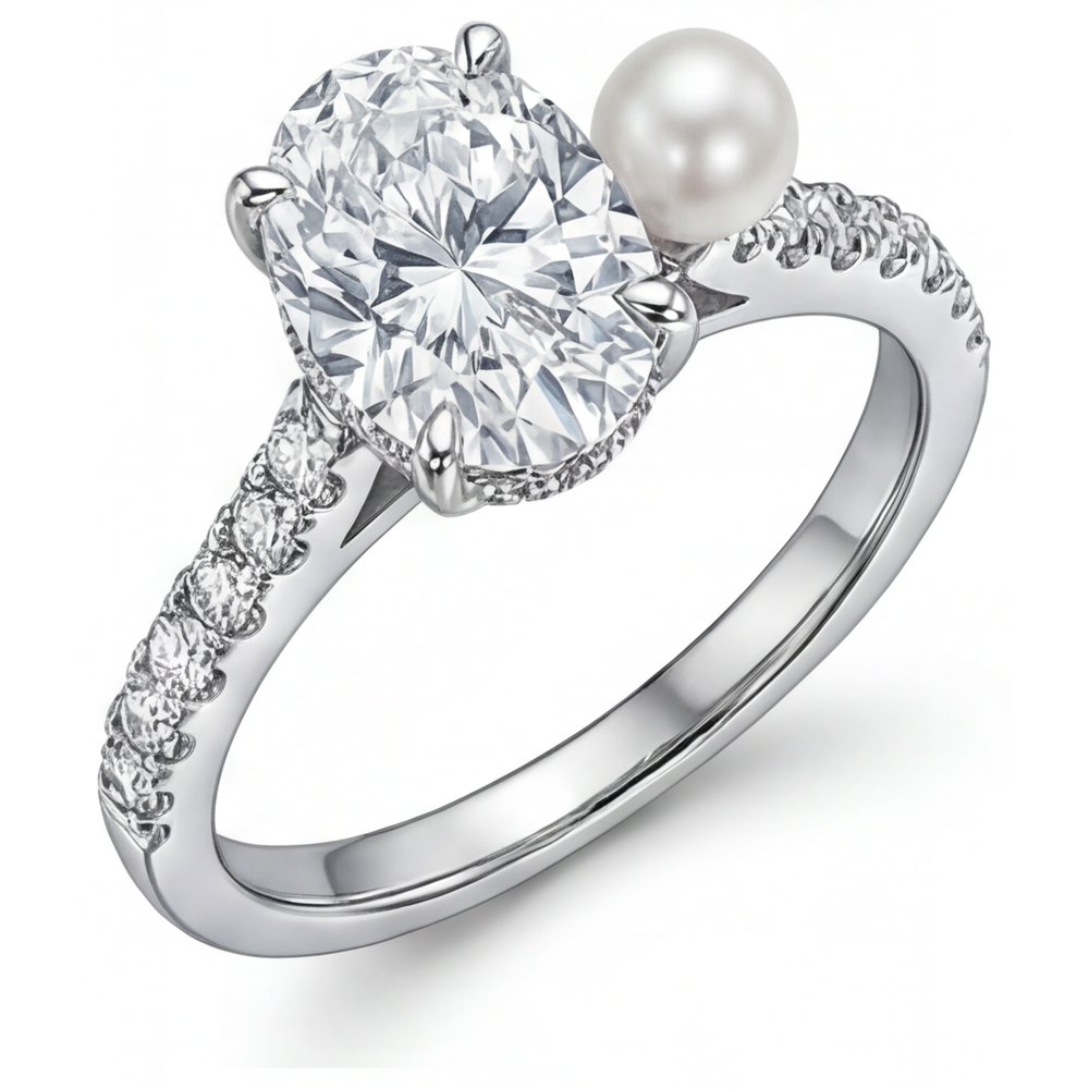 Oval-Schliff Zuchtperle Ring in 14K Weißgold – Frontansicht
