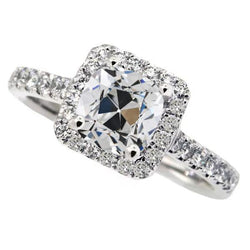 10 Karat Runder & Gepolsterter Altschliff Echt Diamant-Halo-Ring Mit Akzenten