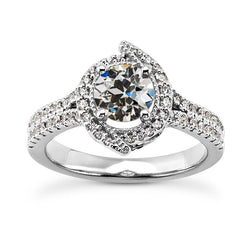 14K Gold Halo Ring Runder Alter Europäischer Echt Diamant 3 Karat Schmuck