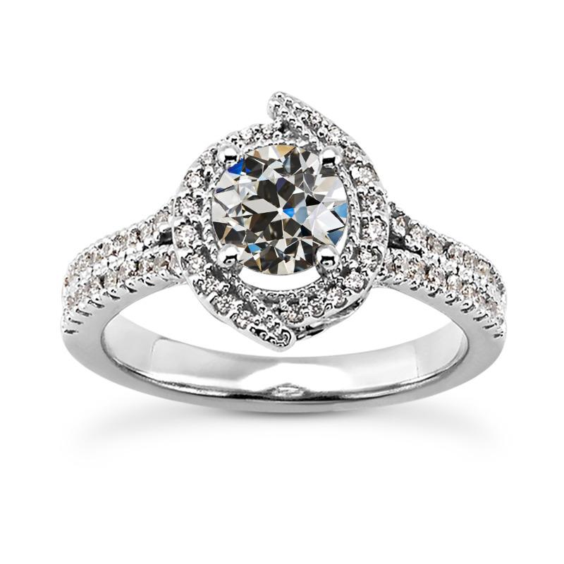14K Gold Halo Ring Runder Alter Europäischer Echt Diamant 3 Karat Schmuck