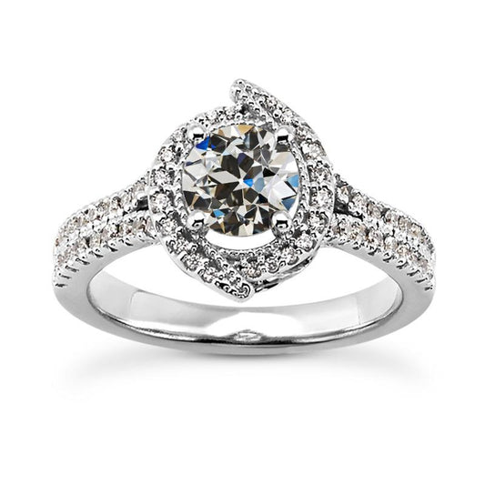 14K Gold Halo Ring Runder Alter Europäischer Echt Diamant 3 Karat Schmuck