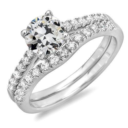 14K Gold Naturlich Diamant-Verlobungsring-Set Old Mine Cut Schmuck 4,50 Karat - harrychadent.ch