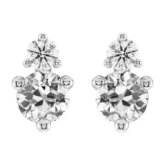 14K Weißgold Ohrstecker Rund Alter Bergmann Echt Diamanten 7 Karat Zinken Set - harrychadent.ch