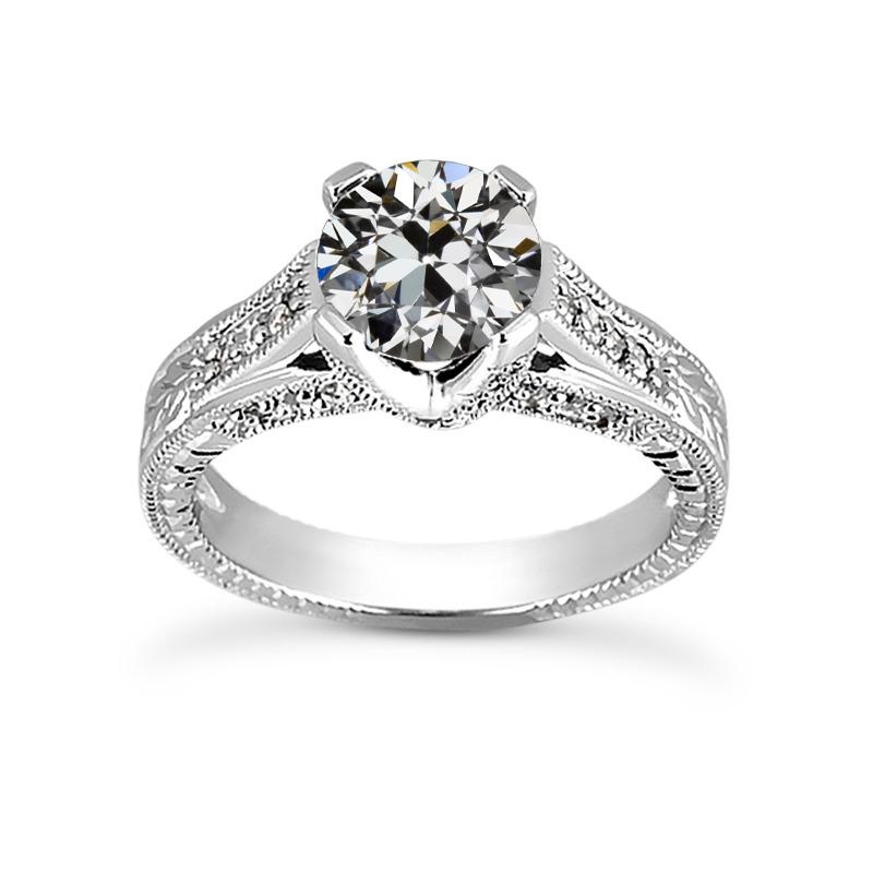 2 Karat Verlobungsring im Antiken Stil, Rund, Alter Bergmanns Echt Diamant