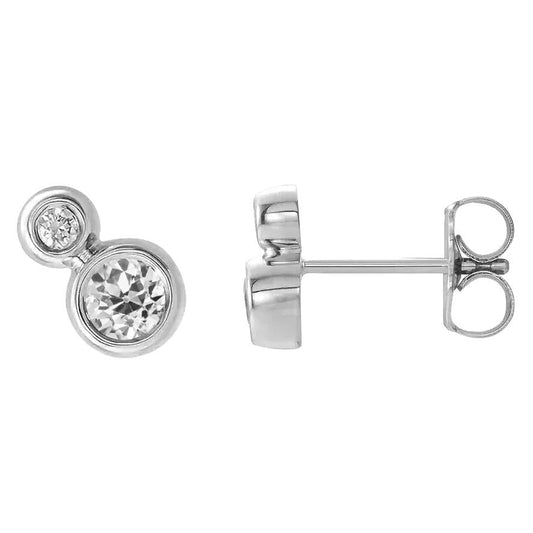 2 Stein-Echt Diamant-Ohrstecker Runde Old Cut Lünette Set 2,50 Karat