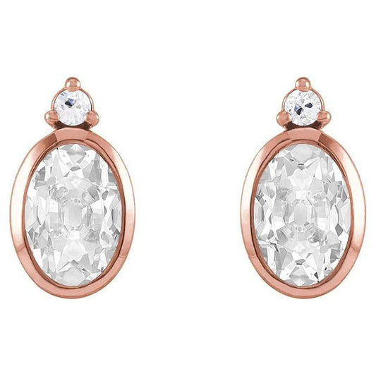 2 Stein Echt Diamant Oval Alter Bergmann & Runde Ohrringe 9 Ct. Lünetten-Set1