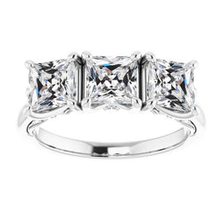 3-Stein-Quadratschliff Alter Europäischer Naturlich Diamantring 14K Gold 9 Karat