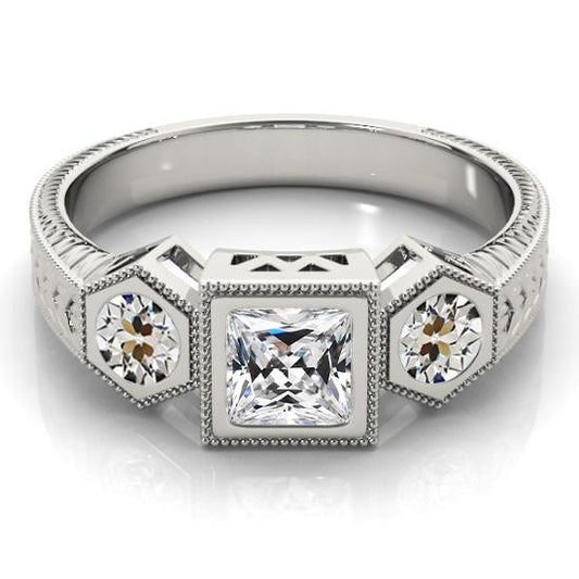 3-Stein-Ring Quadratschliff Alter Bergmann Naturliche Diamant Antik-Stil 4 Karat