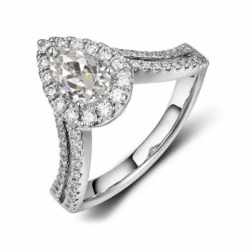 3,50 Karat Halo Birne Altschliff Echt Diamantring Zweireihige Akzente - harrychadent.ch