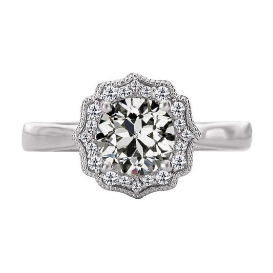 3,50 Karat Runder Alter Bergmann Natürliche Diamant Halo Ring Blumenstil