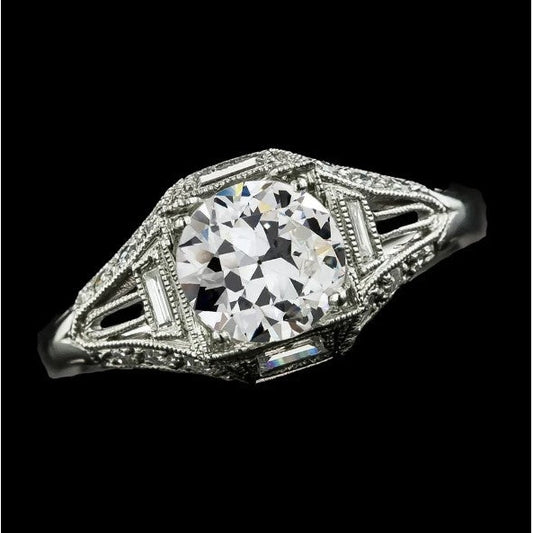 3 Karat Alter Europäischer Baguette & Runder Echt Diamantring