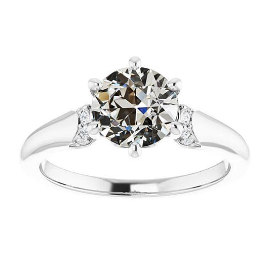 3 Karat Echt Diamant Runder Alter Bergmann Verlobungsring 14K Weißgold