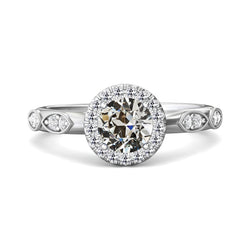 3 Karat Halo Jubiläumsring Runder Alter Minenschliff Echt Diamantschmuck