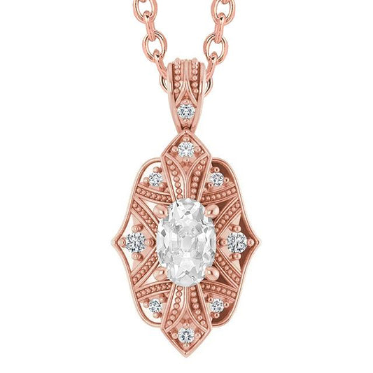 3 Karat Runder & Ovaler Old Mine Echt Diamant Anhänger Mit Kette Roségold - harrychadent.ch