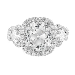 3 Stein-Stil Runder Halo-Ring Kissen Old Mine Cut Echt Diamanten 5 Karat
