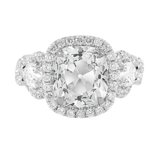 3 Stein-Stil Runder Halo-Ring Kissen Old Mine Cut Echt Diamanten 5 Karat