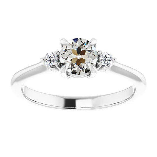 3 Steine Ring Runder Alter Bergmann Natürliche Diamant Goldkorb Set 2 Karat