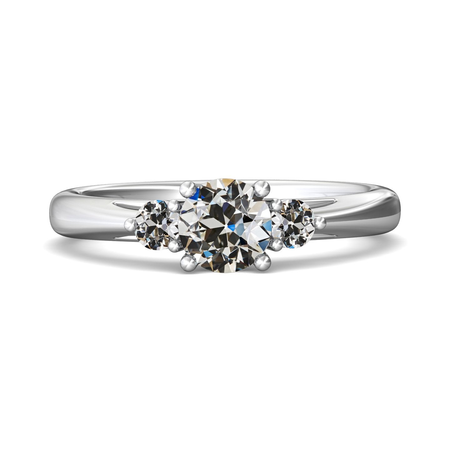 3 Steine Ring Runder Altschliff Echt Diamant Konischer Schaft 2.50 Karat - harrychadent.ch