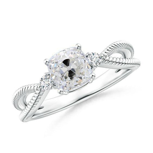 3 Steine Rund & Kissen Altschliff Echt Diamantring Twisted Shank 1.90 Karat - harrychadent.ch