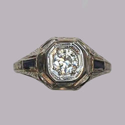 3 Steine Runder Alter Bergmann Natürliche Diamantring Baguette Saphir 1,25 Karat
