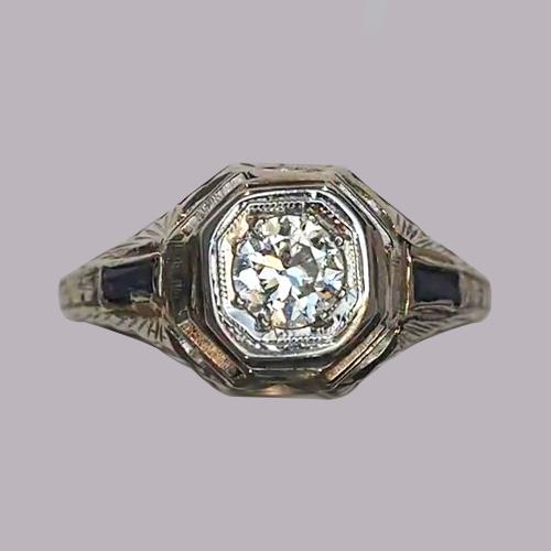 3 Steine Runder Alter Bergmann Natürliche Diamantring Baguette Saphir 1,25 Karat
