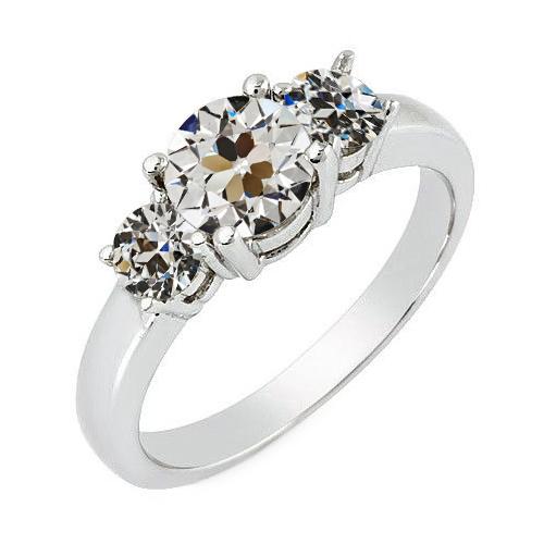 3 Steine Runder Alter Minenschliff Echt Diamantring Korb Set Gold 3,50 Karat