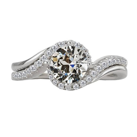 4 Karat Halo-Ring Runder Alter Minenschliff Echt Diamant Twisted Shank Gold