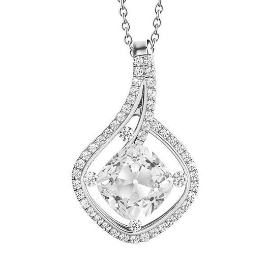 5,50 Karat Rund & Kissen Alter Bergmann Natürliche Diamant Anhänger Twisted Shank